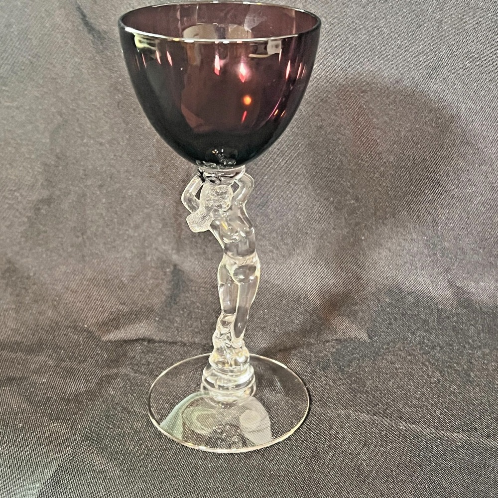 Vintage Cambridge‎ Glass Goblet Nude Stem Goblet Amethyst Bowl 3011 Statuesque